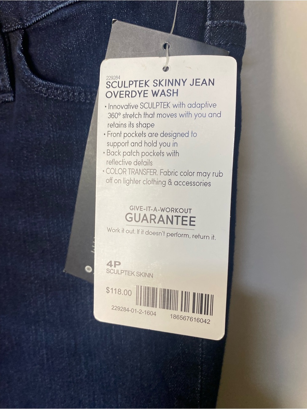 NWT Athleta Sculptek Skinny Jeans Overdye Wash Dark Indigo 4P Petite - Picture 6 of 8
